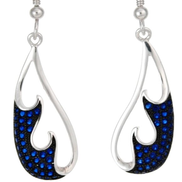 925 STERLING SILVER MICROPAVE BLUE SPINEL DROP DANGLING EARRINGS - Picture 1 of 2